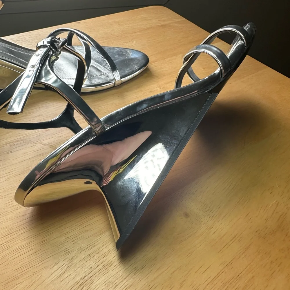 Mirrored Silver Metallic Wedge Sandals - Zara Size 6.5 - Picture 7 of 10